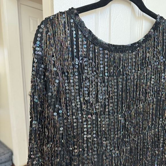 Vintage 100% Silk 3/4 Length Beaded Sequin Fringe Dress Size Medium - Picture 3 of 5